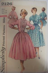 2126 SIMPLICITY 1957 TUCK COLLAR FLARE DRESS PATTERN 12 32B UNCUT